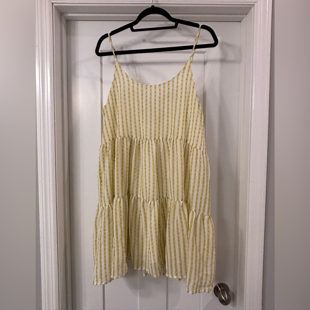 Blu Pepper Stylish Yelllow/Light Green and White Striped Dress - Size Large